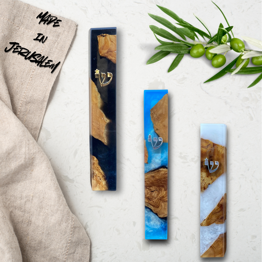 Handmade Epoxy Mezuza Case For Door MADE IN JERUALEM Weather-proof Resin indoors/outdoors Resin Mezuzah Cover PureNatural Olive Tree