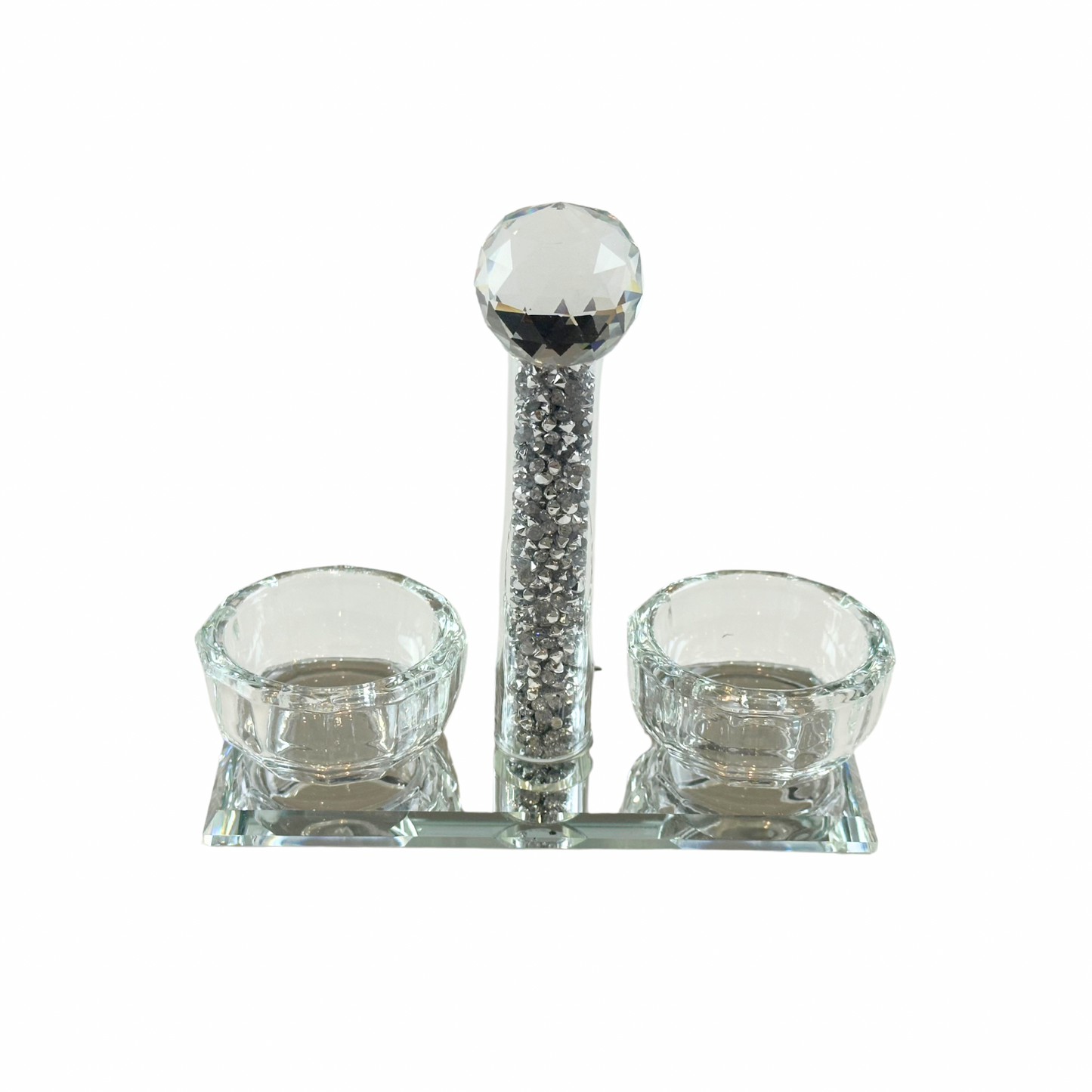 Elegant Crystal Salt and Pepper holder for Shabbat with Glass Chips – 4.72 x 4.33 Inches