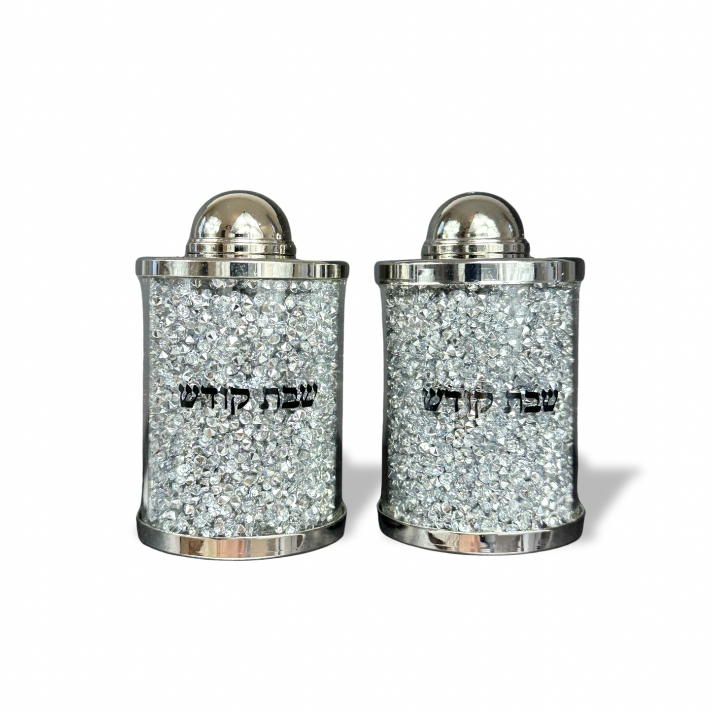 Crystal Salt & Pepper Shakers with Silver Stones for Shabbat – 2.36” Elegant Tableware Set