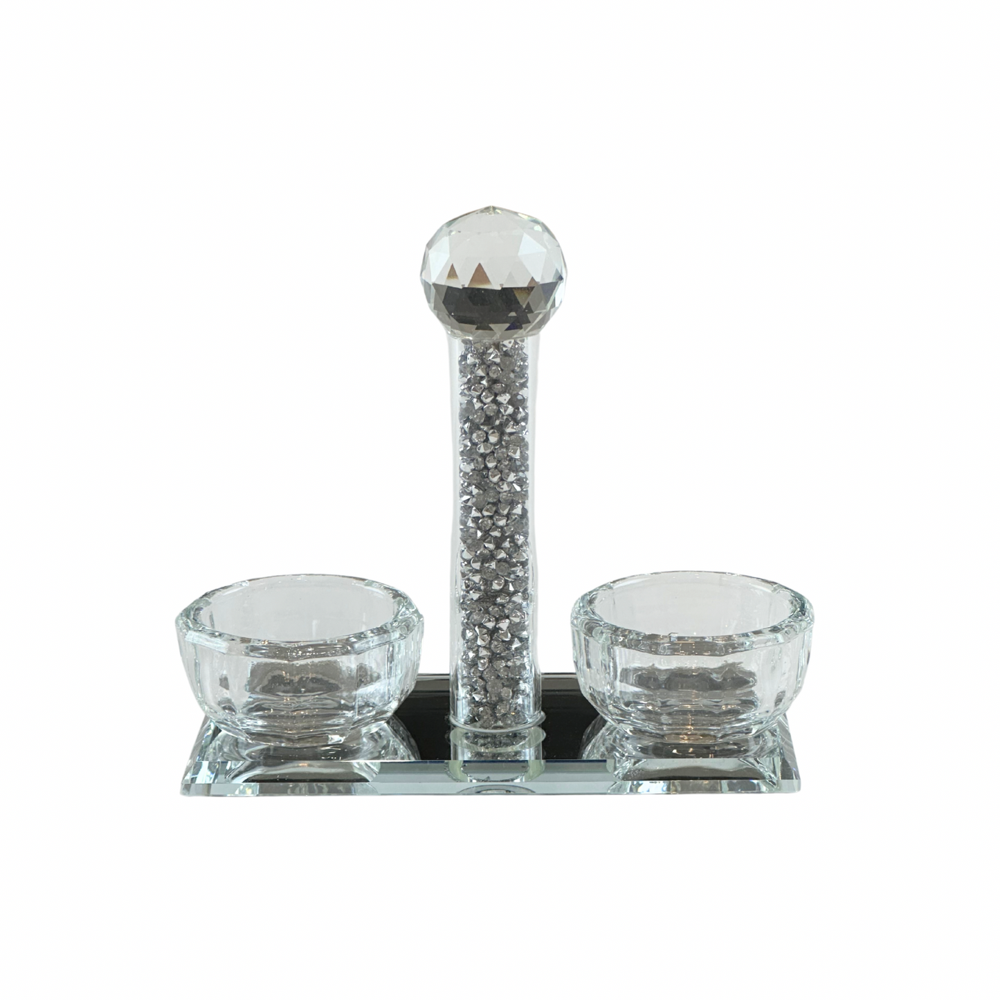 Elegant Crystal Salt and Pepper holder for Shabbat with Glass Chips – 4.72 x 4.33 Inches