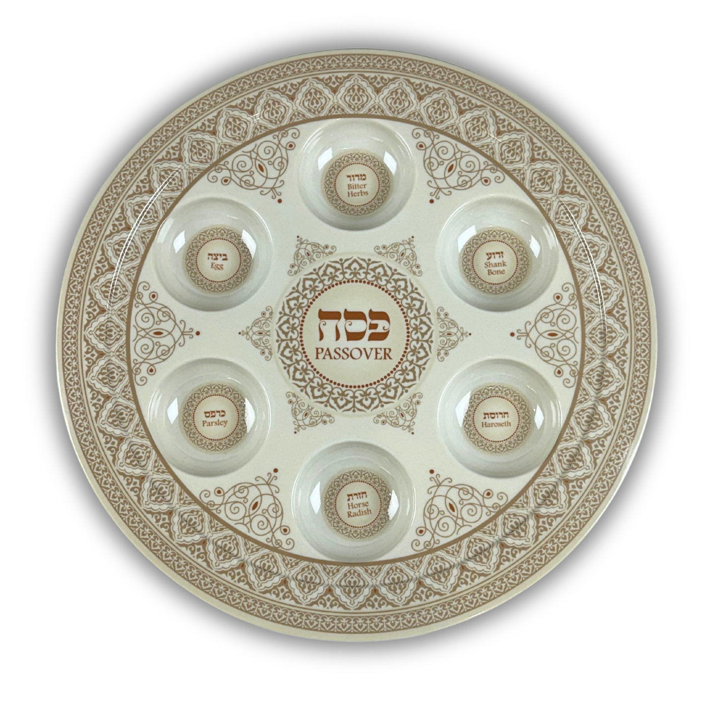 Melamine Passover Seder Plate – 13.78 inch Brown Texture | Elegant & Durable Judaica Design