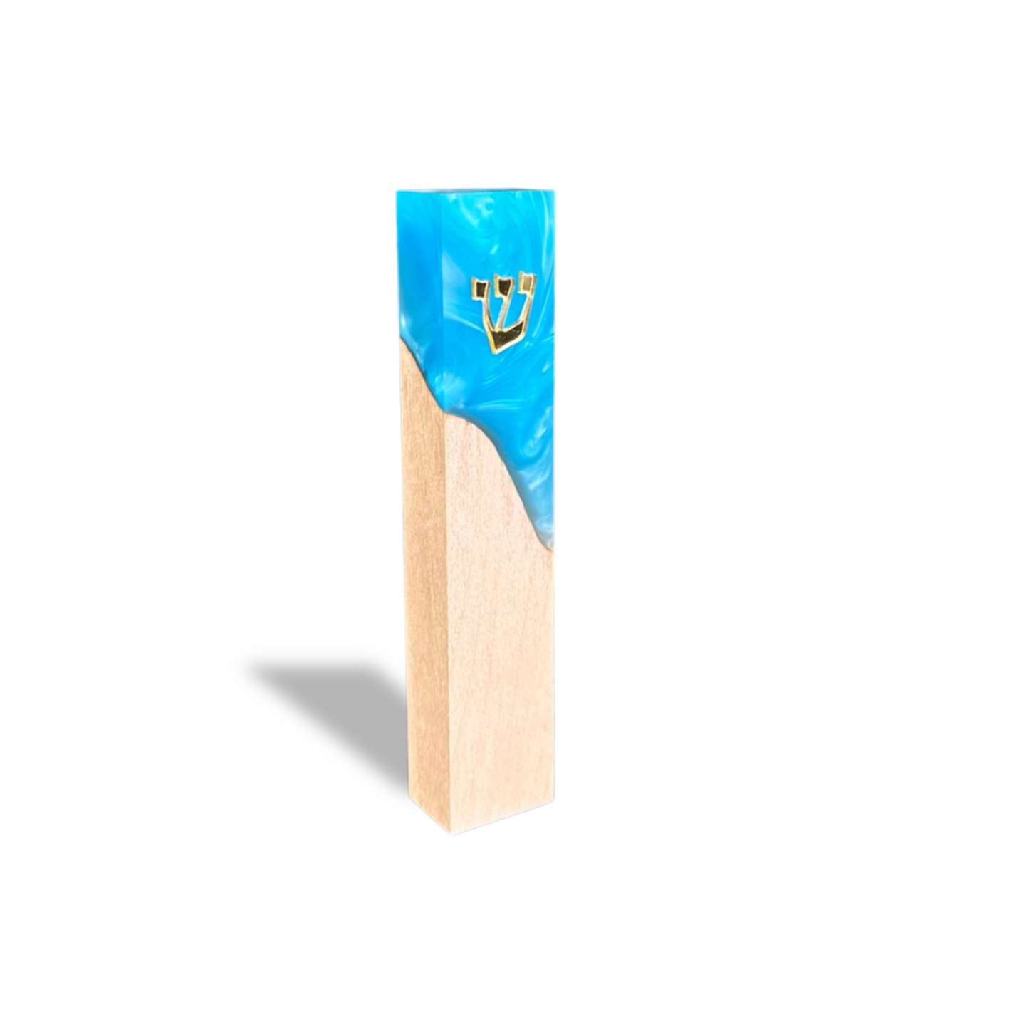 Epoxy and Wood Mezuzah Cover, Handcrafted Wooden Judaica Door Blessing with Resin Art